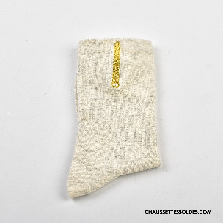 Chaussettes Mi Hautes Femme Mode Chaussettes En Coton Le Nouveau Tous Les Assortis Fermeture Éclair Respirant Pure Gris Clair
