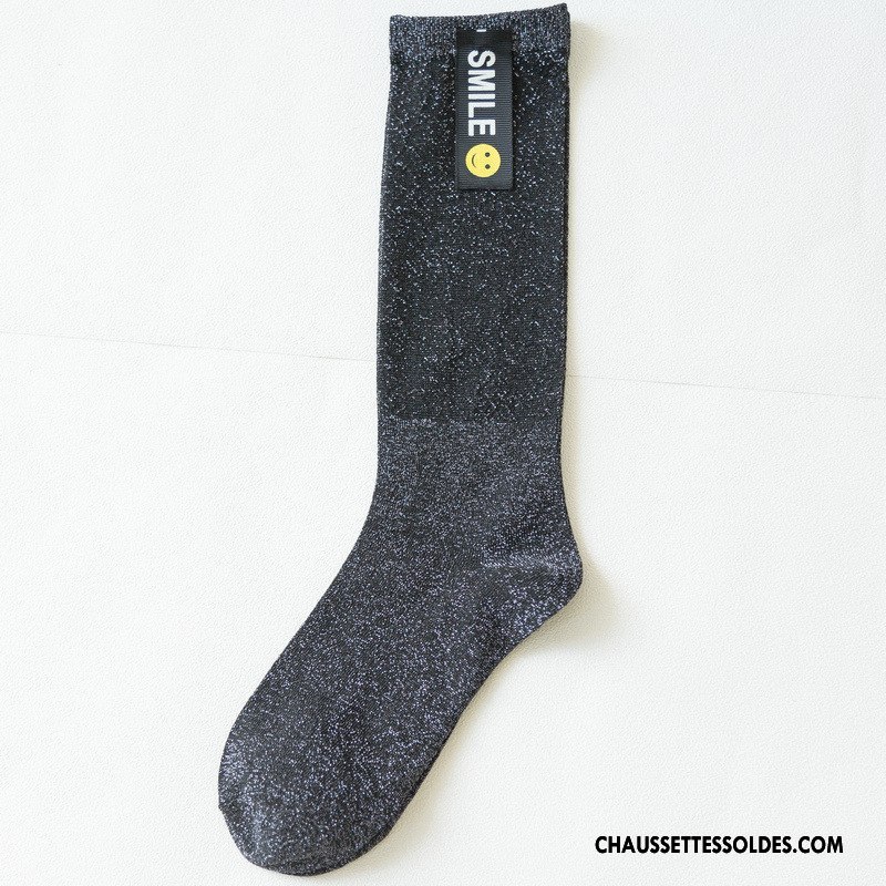 Chaussettes Mi Hautes Femme Mode Personnalité Milieu L'automne Hiver Nouvelles Arrivées Noir Argent