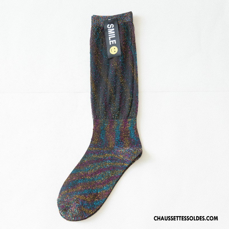 Chaussettes Mi Hautes Femme Mode Personnalité Milieu L'automne Hiver Nouvelles Arrivées Noir Argent
