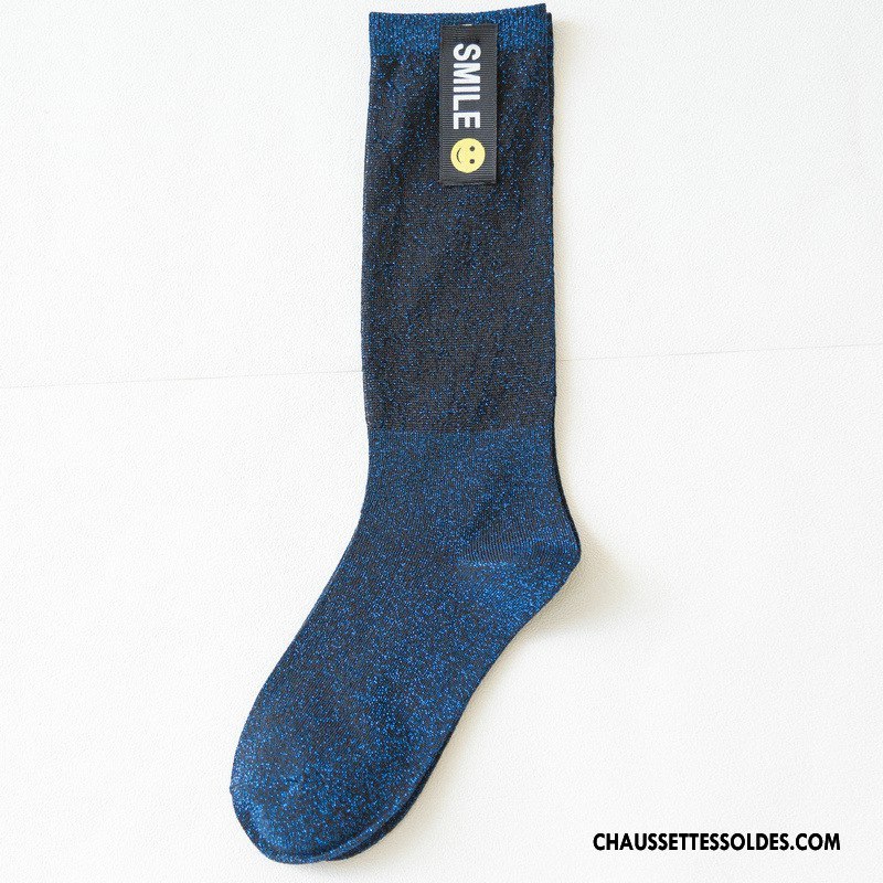 Chaussettes Mi Hautes Femme Mode Personnalité Milieu L'automne Hiver Nouvelles Arrivées Noir Argent