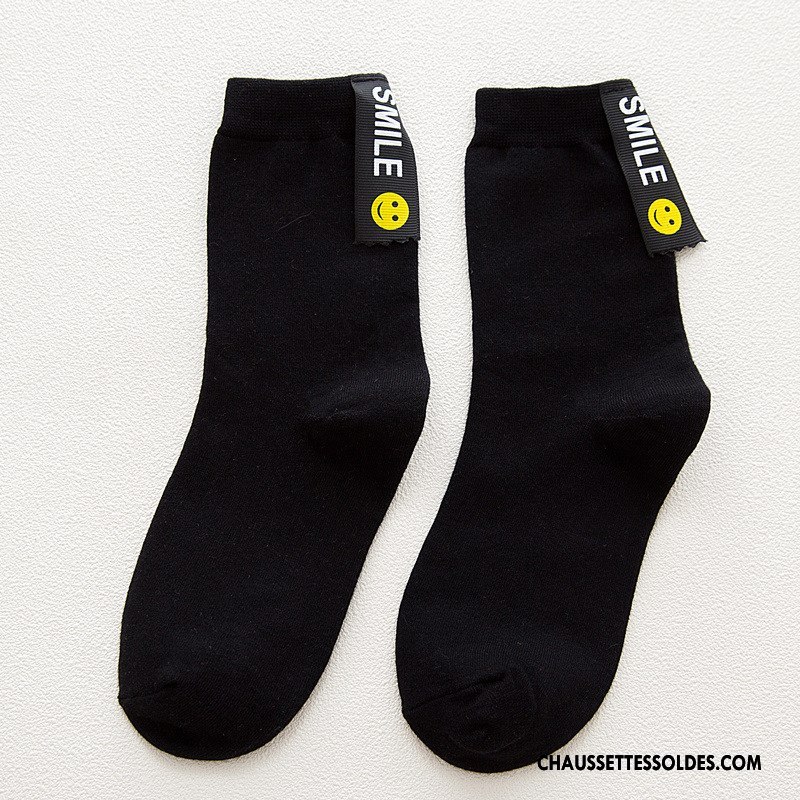 Chaussettes Mi Hautes Femme Mouvement Chaussettes En Coton Dame Rétro Milieu Vent D'université Jaune