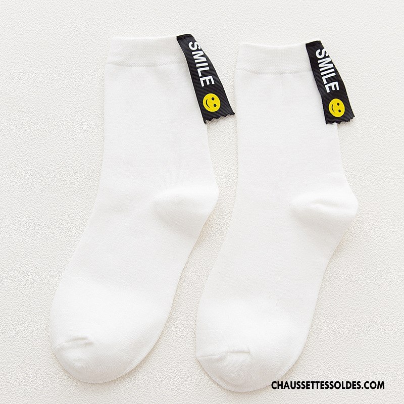 Chaussettes Mi Hautes Femme Mouvement Chaussettes En Coton Dame Rétro Milieu Vent D'université Jaune