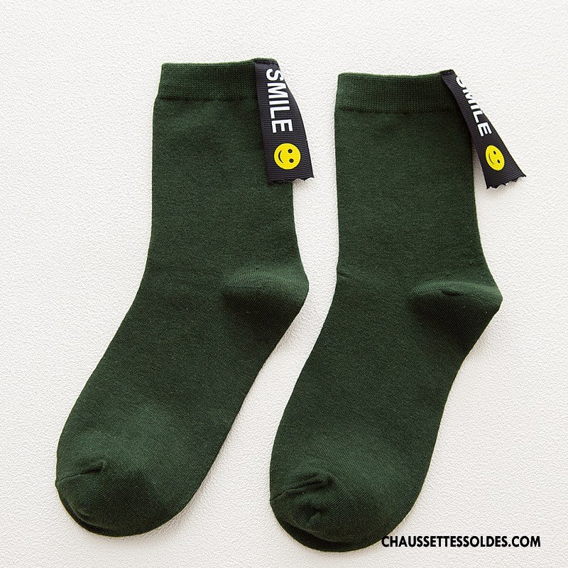 Chaussettes Mi Hautes Femme Mouvement Chaussettes En Coton Dame Rétro Milieu Vent D'université Jaune