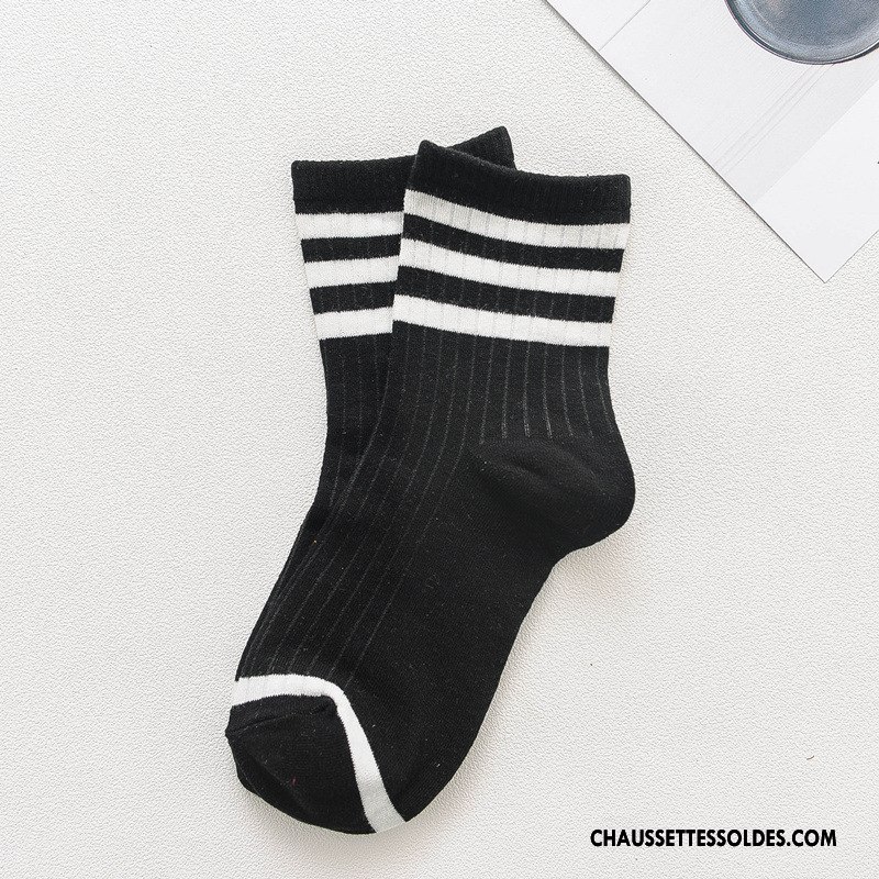 Chaussettes Mi Hautes Femme Mouvement Rayé Chaussettes En Coton Chaussette Courte Nouvelles Arrivées Rétro Jaune