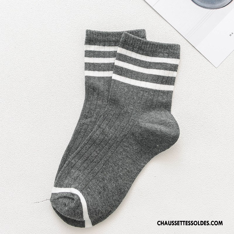 Chaussettes Mi Hautes Femme Mouvement Rayé Chaussettes En Coton Chaussette Courte Nouvelles Arrivées Rétro Jaune