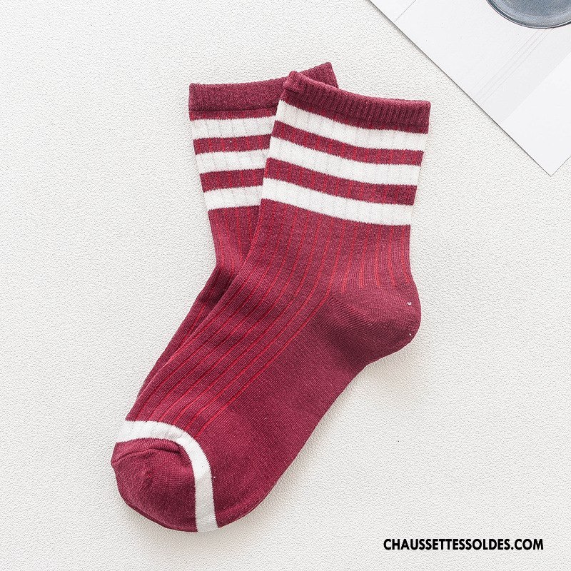 Chaussettes Mi Hautes Femme Mouvement Rayé Chaussettes En Coton Chaussette Courte Nouvelles Arrivées Rétro Jaune