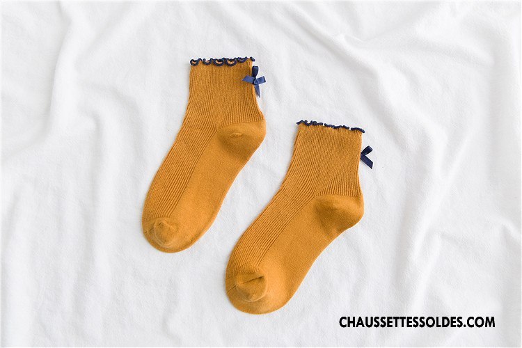 Chaussettes Mi Hautes Femme Nouvelles Arrivées Chaussette Courte 100% Coton Bois Coton Bio Ourlet Jaune