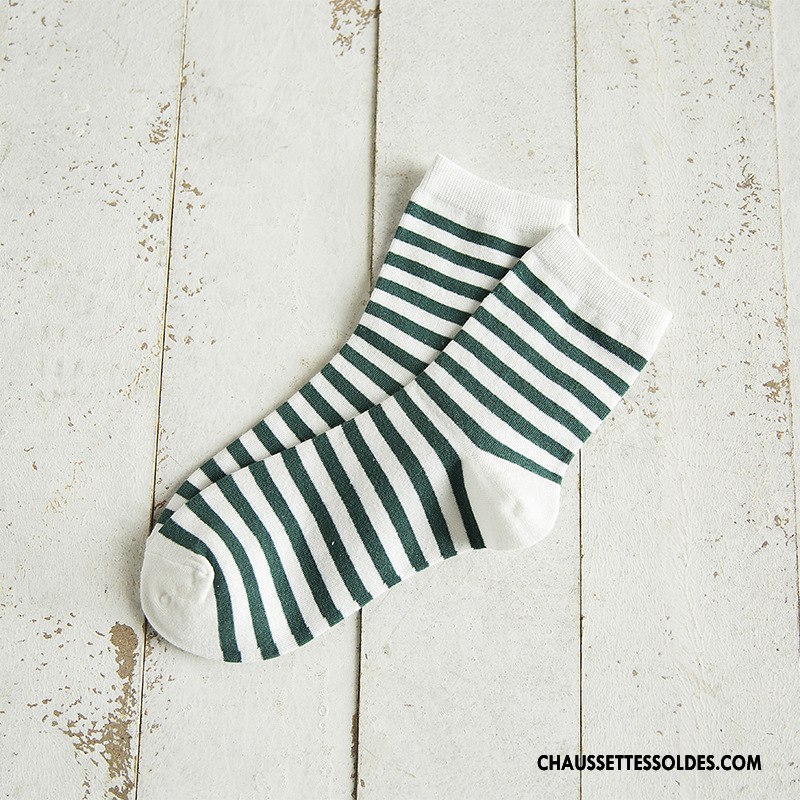 Chaussettes Mi Hautes Femme Nouvelles Arrivées Chaussettes En Coton L'automne Printemps Milieu Rayé Bleu