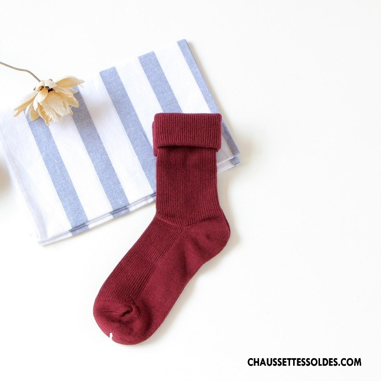 Chaussettes Mi Hautes Femme Nouvelles Arrivées L'automne Cachemire De Lapin 100% Coton Hiver Haute Qualité Bordeaux