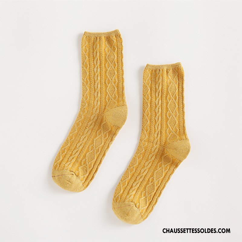Chaussettes Mi Hautes Femme Nouvelles Arrivées L'automne Rétro Hiver Dame Chaussettes En Coton Pure Marron / Brun Argent