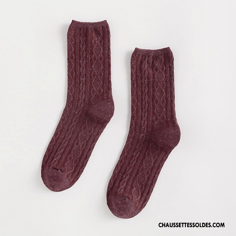 Chaussettes Mi Hautes Femme Nouvelles Arrivées L'automne Rétro Hiver Dame Chaussettes En Coton Pure Marron / Brun Argent