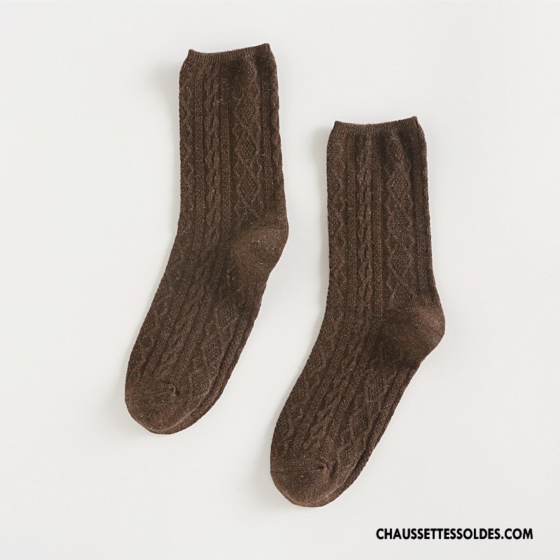 Chaussettes Mi Hautes Femme Nouvelles Arrivées L'automne Rétro Hiver Dame Chaussettes En Coton Pure Marron / Brun Argent
