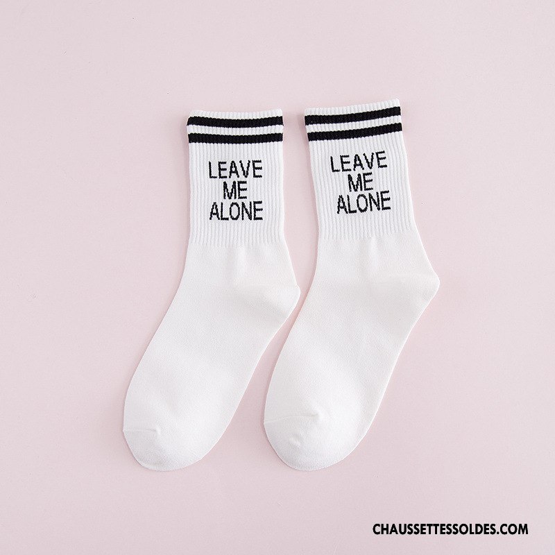Chaussettes Mi Hautes Femme Nouvelles Arrivées Lettre Mouvement Rayé Hiver Casual Blanc Or