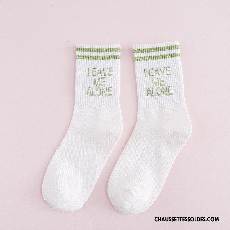 Chaussettes Mi Hautes Femme Nouvelles Arrivées Lettre Mouvement Rayé Hiver Casual Blanc Or
