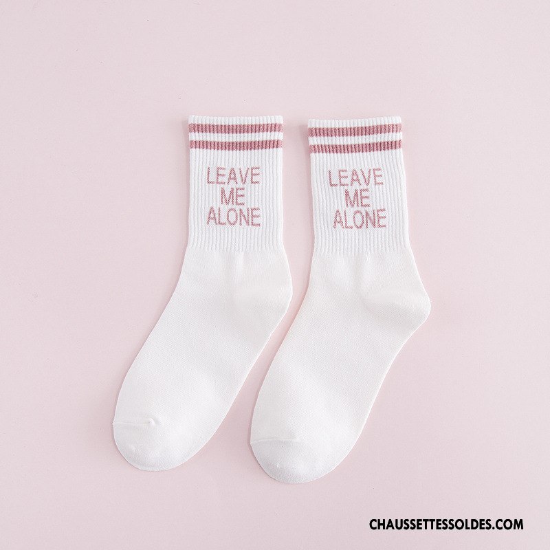 Chaussettes Mi Hautes Femme Nouvelles Arrivées Lettre Mouvement Rayé Hiver Casual Blanc Or