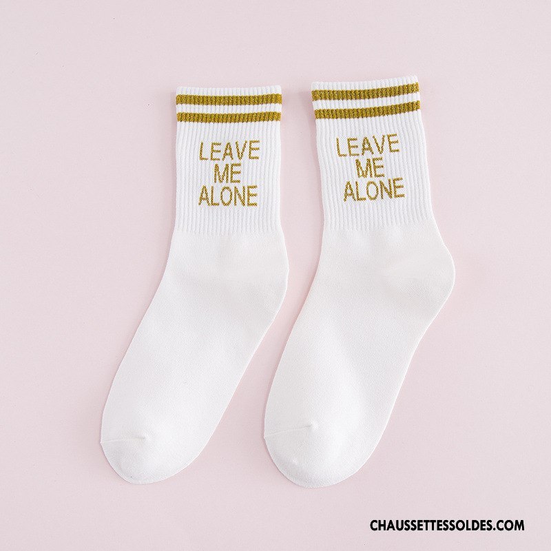 Chaussettes Mi Hautes Femme Nouvelles Arrivées Lettre Mouvement Rayé Hiver Casual Blanc Or