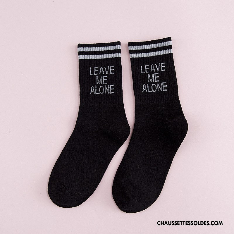 Chaussettes Mi Hautes Femme Nouvelles Arrivées Lettre Mouvement Rayé Hiver Casual Blanc Or