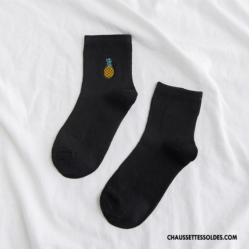 Chaussettes Mi Hautes Femme Nouvelles Arrivées Milieu Chaussettes En Coton Brodé Frais Dame Blanc