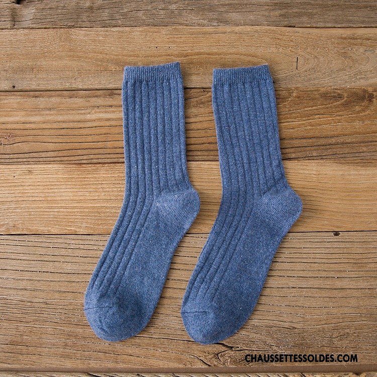 Chaussettes Mi Hautes Femme Nouvelles Arrivées Milieu Hiver Des Chaussettes En Laine Thermiques L'automne Pure Bleu