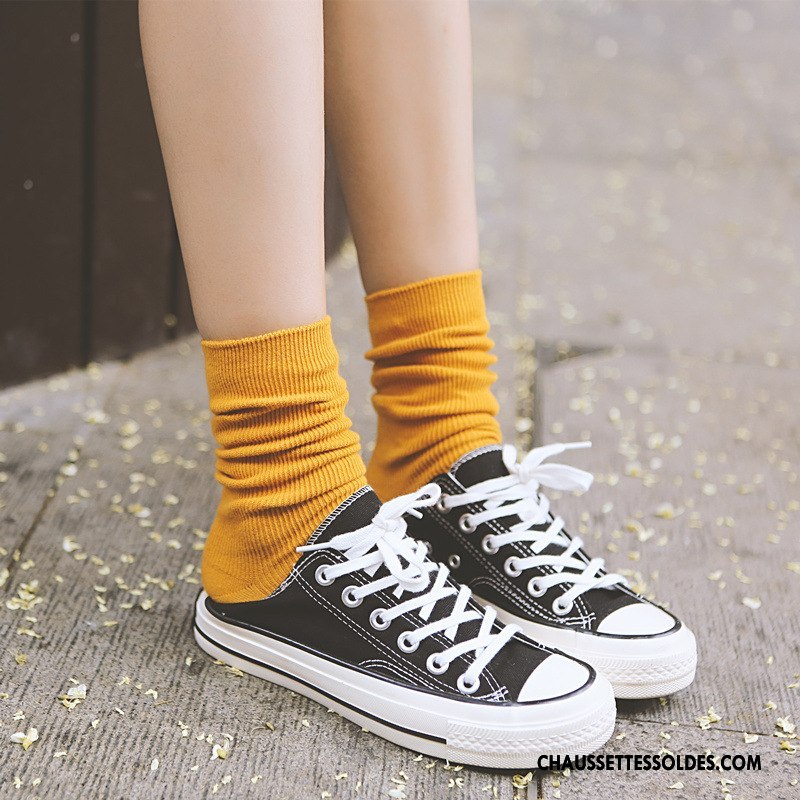Chaussettes Mi Hautes Femme Nouvelles Arrivées Tous Les Assortis Milieu Rétro Vent D'université Dame Couleurs De Bonbons Pure Rose