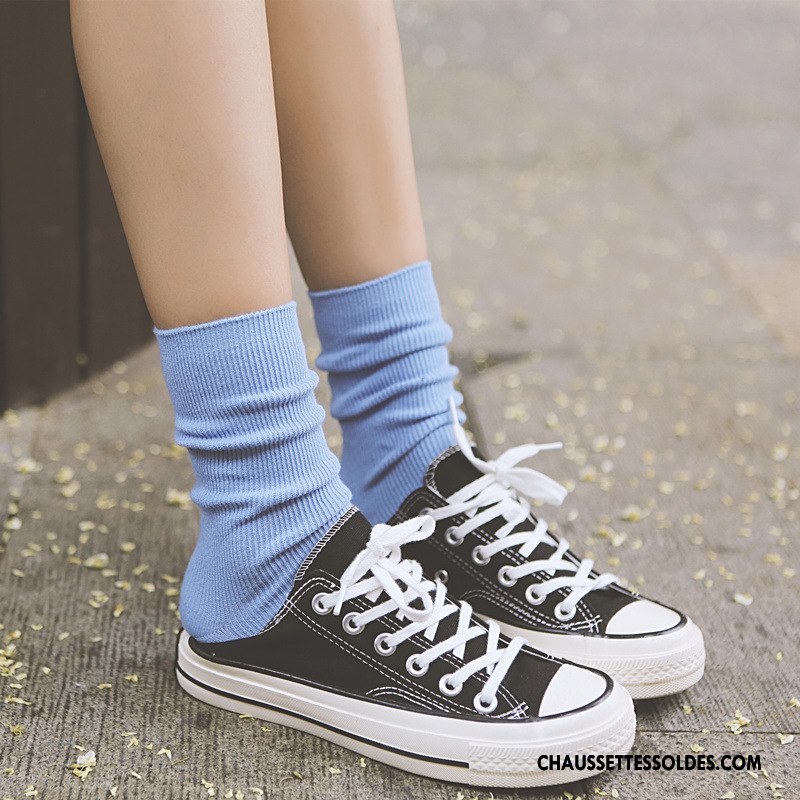 Chaussettes Mi Hautes Femme Nouvelles Arrivées Tous Les Assortis Milieu Rétro Vent D'université Dame Couleurs De Bonbons Pure Rose
