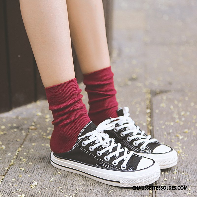 Chaussettes Mi Hautes Femme Nouvelles Arrivées Tous Les Assortis Milieu Rétro Vent D'université Dame Couleurs De Bonbons Pure Rose