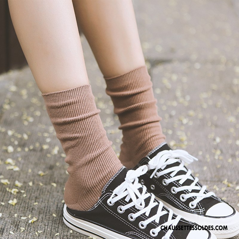 Chaussettes Mi Hautes Femme Nouvelles Arrivées Tous Les Assortis Milieu Rétro Vent D'université Dame Couleurs De Bonbons Pure Rose