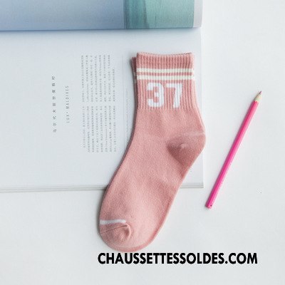 Chaussettes Mi Hautes Femme Numérique Élève Rayé Milieu Rétro Lettre Bleu