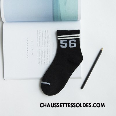 Chaussettes Mi Hautes Femme Numérique Élève Rayé Milieu Rétro Lettre Bleu
