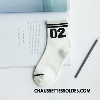 Chaussettes Mi Hautes Femme Numérique Élève Rayé Milieu Rétro Lettre Bleu