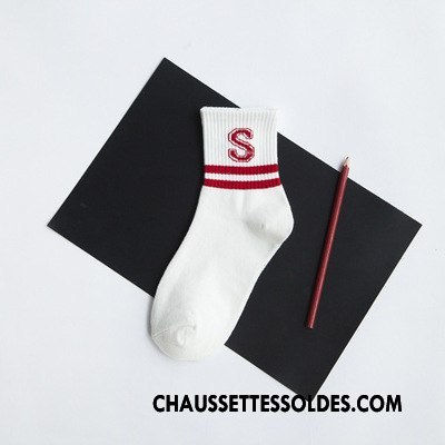 Chaussettes Mi Hautes Femme Numérique Élève Rayé Milieu Rétro Lettre Bleu
