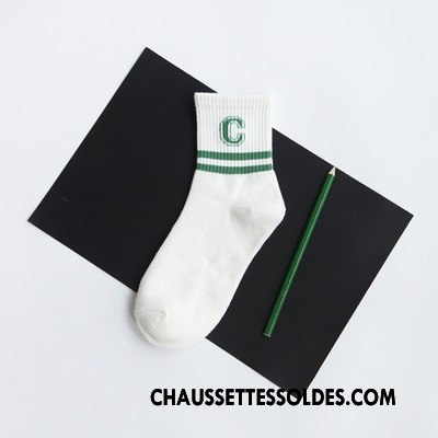 Chaussettes Mi Hautes Femme Numérique Élève Rayé Milieu Rétro Lettre Bleu
