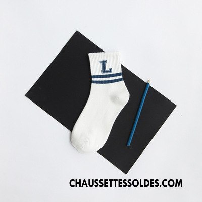 Chaussettes Mi Hautes Femme Numérique Élève Rayé Milieu Rétro Lettre Bleu
