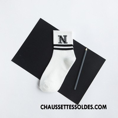 Chaussettes Mi Hautes Femme Numérique Élève Rayé Milieu Rétro Lettre Bleu