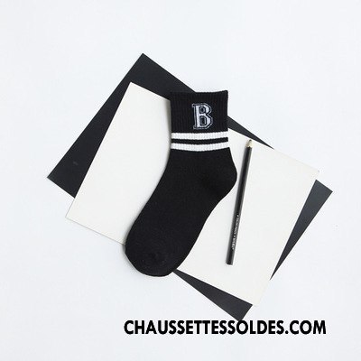 Chaussettes Mi Hautes Femme Numérique Élève Rayé Milieu Rétro Lettre Bleu