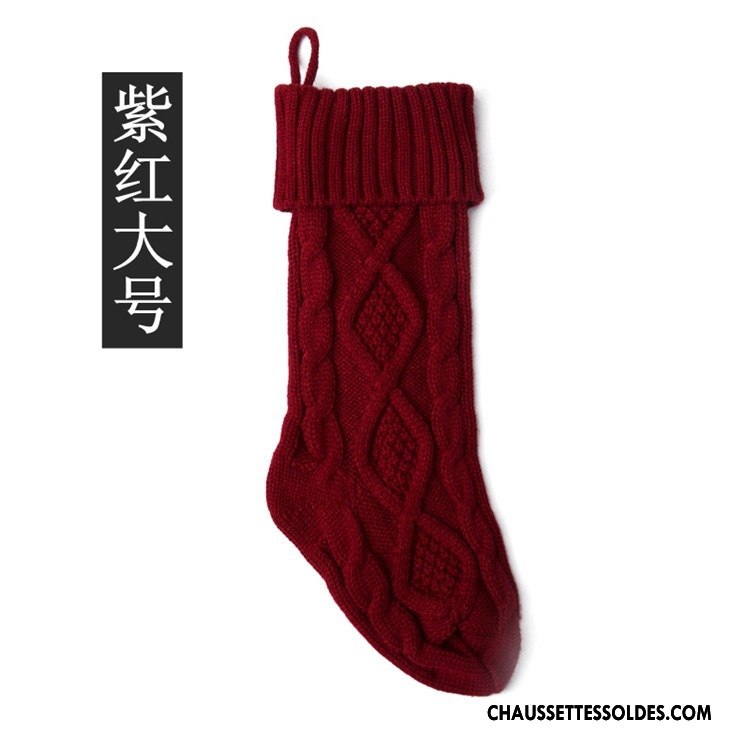 Chaussettes Mi Hautes Femme Ornements Noël Bonbons Losange Grand En Maille Bordeaux