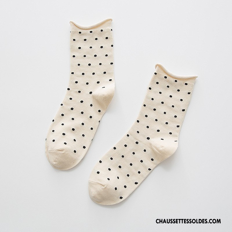 Chaussettes Mi Hautes Femme Ourlet Beige Milieu 100% Coton Hiver L'automne Blanc