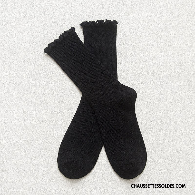 Chaussettes Mi Hautes Femme Ourlet Dame Rétro Bois Chaussettes En Coton Milieu Pure Bleu