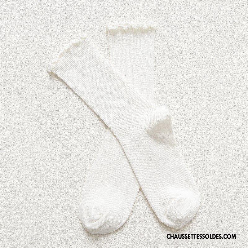 Chaussettes Mi Hautes Femme Ourlet Dame Rétro Bois Chaussettes En Coton Milieu Pure Bleu