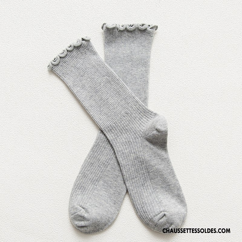 Chaussettes Mi Hautes Femme Ourlet Dame Rétro Bois Chaussettes En Coton Milieu Pure Bleu