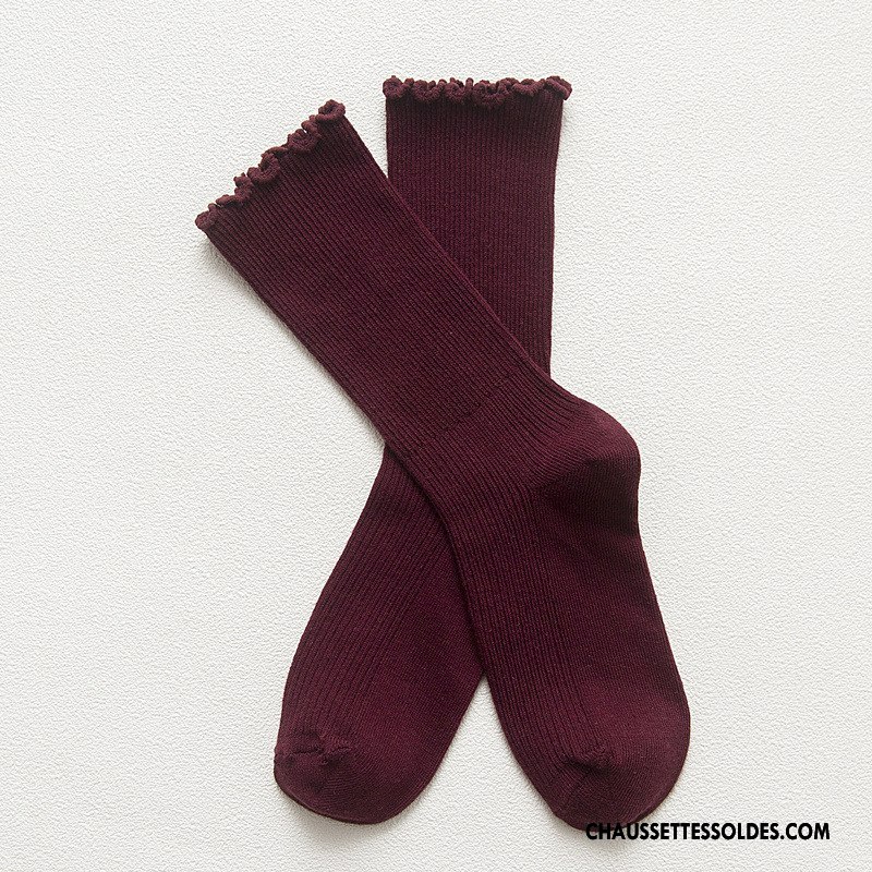 Chaussettes Mi Hautes Femme Ourlet Dame Rétro Bois Chaussettes En Coton Milieu Pure Bleu