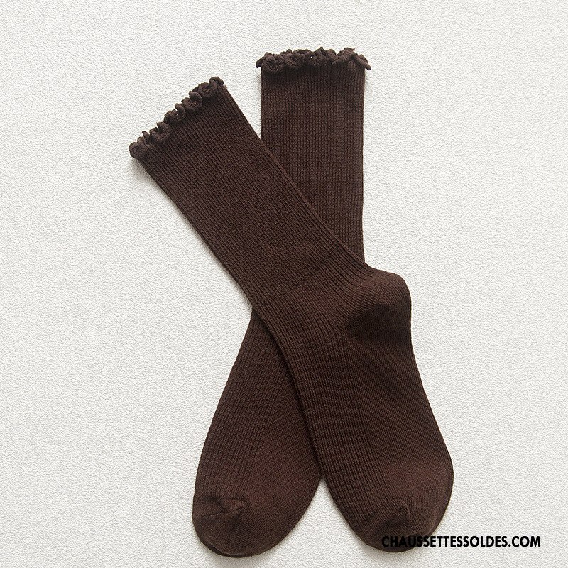 Chaussettes Mi Hautes Femme Ourlet Dame Rétro Bois Chaussettes En Coton Milieu Pure Bleu