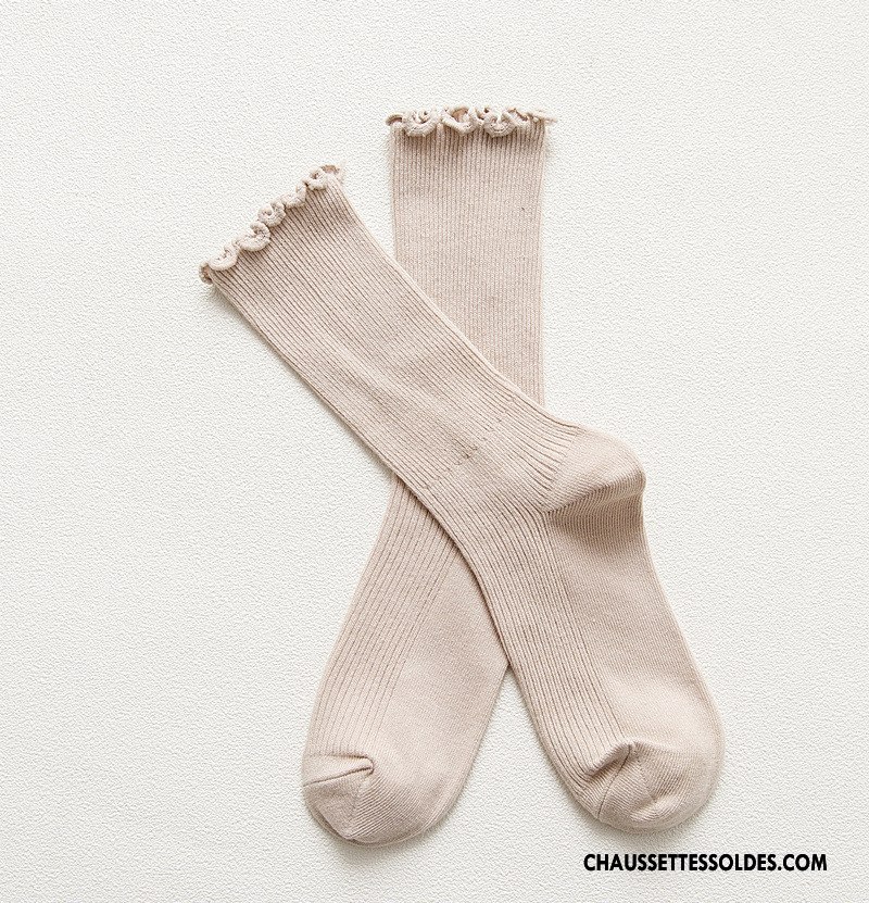 Chaussettes Mi Hautes Femme Ourlet Dame Rétro Bois Chaussettes En Coton Milieu Pure Bleu