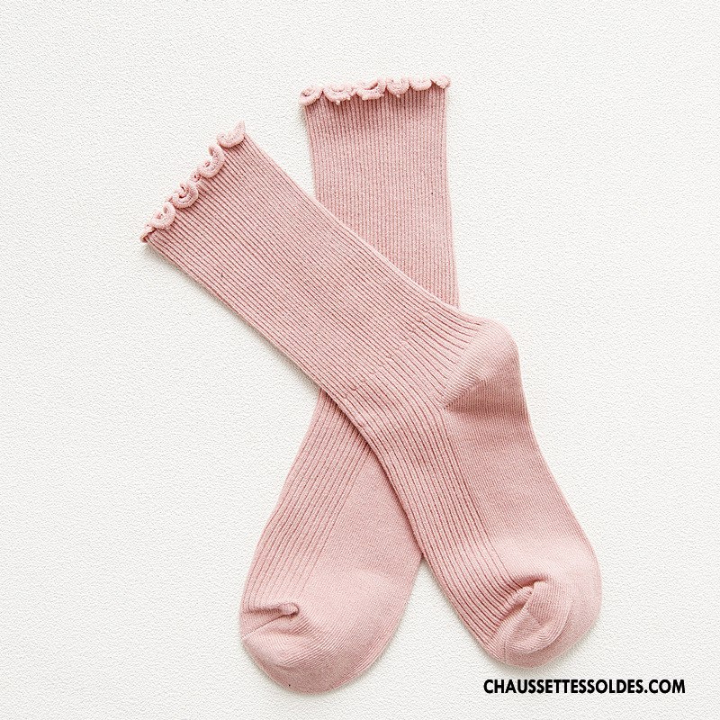 Chaussettes Mi Hautes Femme Ourlet Dame Rétro Bois Chaussettes En Coton Milieu Pure Bleu