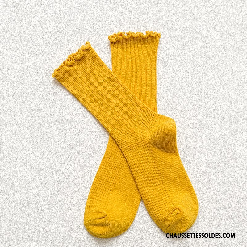 Chaussettes Mi Hautes Femme Ourlet Dame Rétro Bois Chaussettes En Coton Milieu Pure Bleu