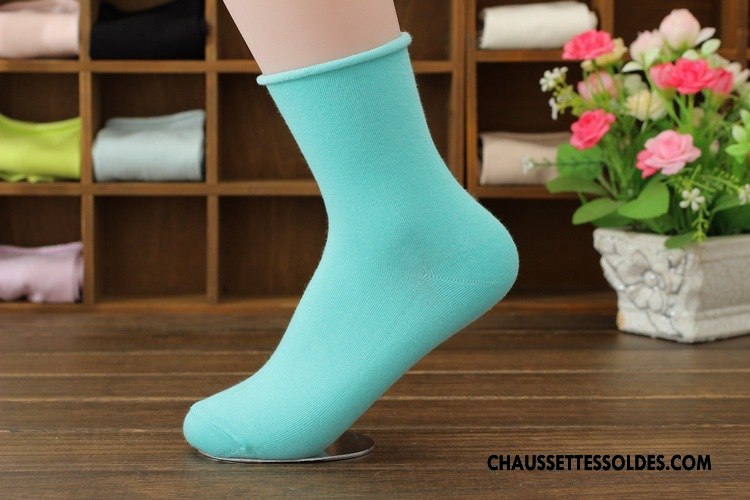 Chaussettes Mi Hautes Femme Ourlet Matelassé Enceintes Simple Bouche Libre Bleu Clair Pure