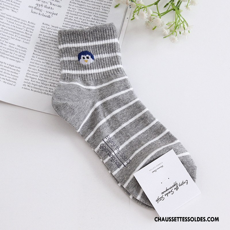Chaussettes Mi Hautes Femme Ours Animal Rayé Long Stock Charmant Authentique Gris