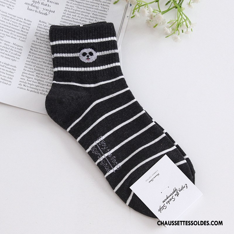 Chaussettes Mi Hautes Femme Ours Animal Rayé Long Stock Charmant Authentique Gris