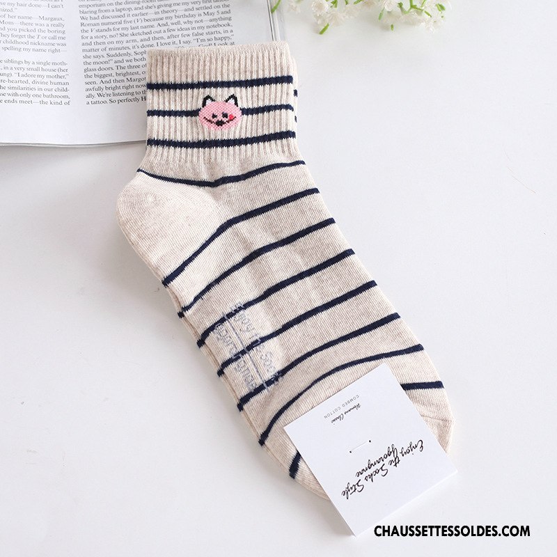 Chaussettes Mi Hautes Femme Ours Animal Rayé Long Stock Charmant Authentique Gris