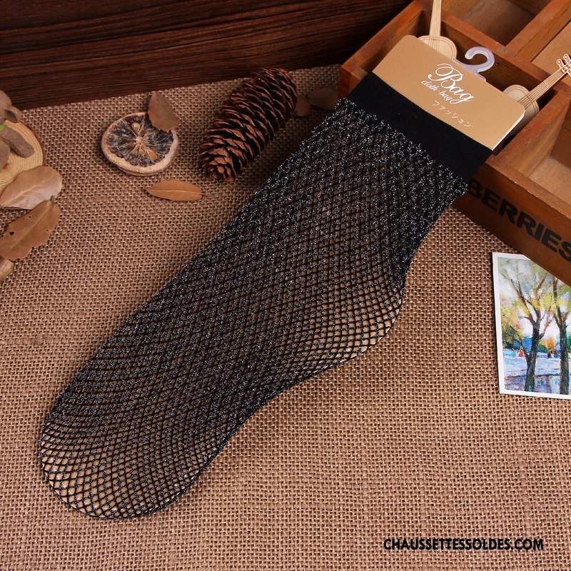 Chaussettes Mi Hautes Femme Pas De Traces Réseau Mode Dimensionnel Milieu Été Noir Or